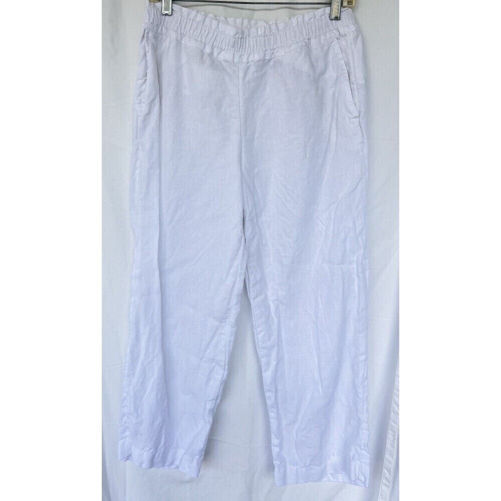 Charter Club Linen Luxury White Pull On Cropped Pants Coastal Lagenlook Beach S